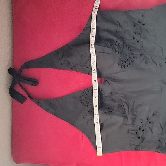 Bandolino Halter Black Flower Pattern Eyelet 100% cotton Dress size 12 - Picture 7 of 10